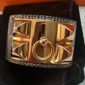 AUTHENTIC HERMES Collier De Chien Lizard / Rose Gold Cuff